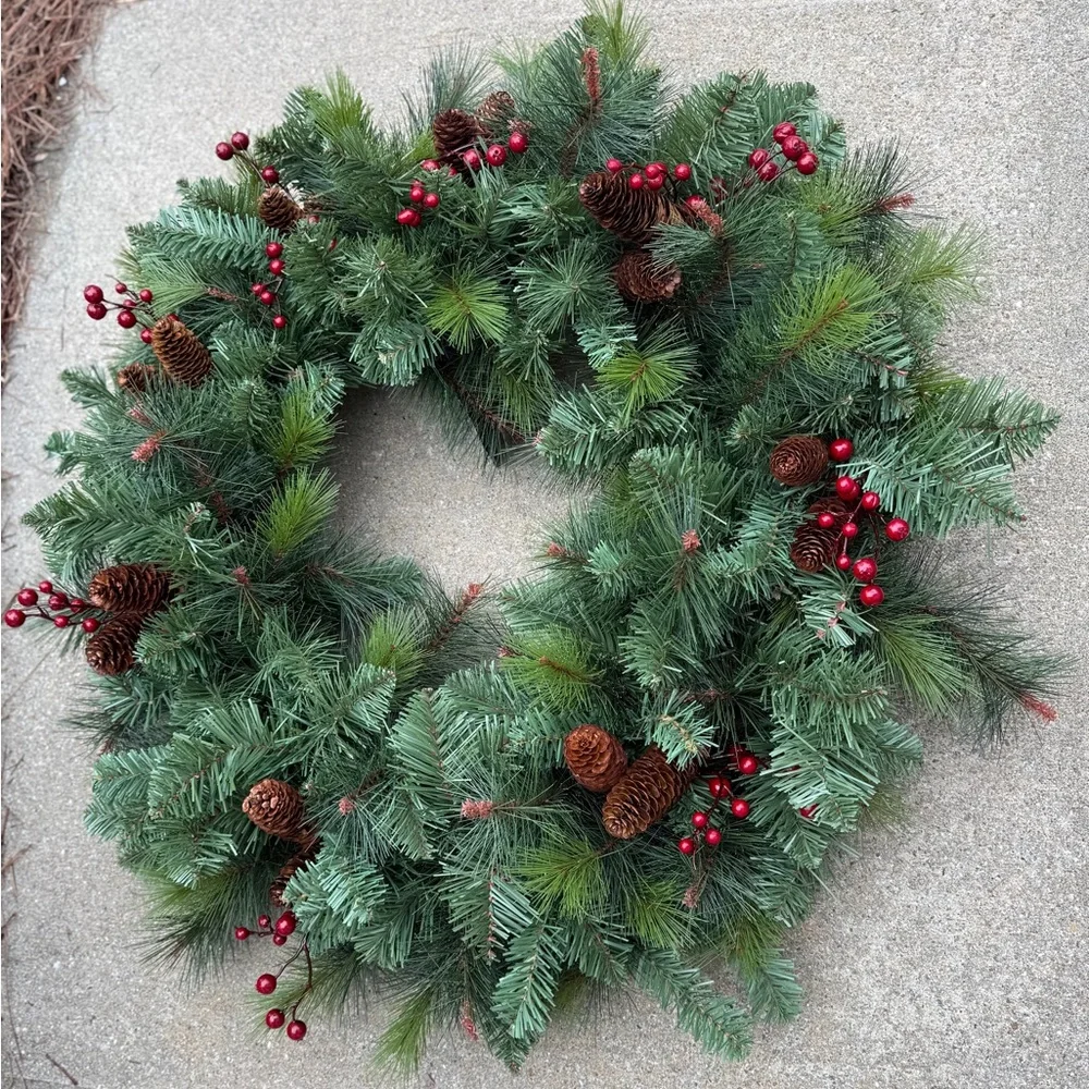 Festive Green and Red Holiday Wreath - NWT